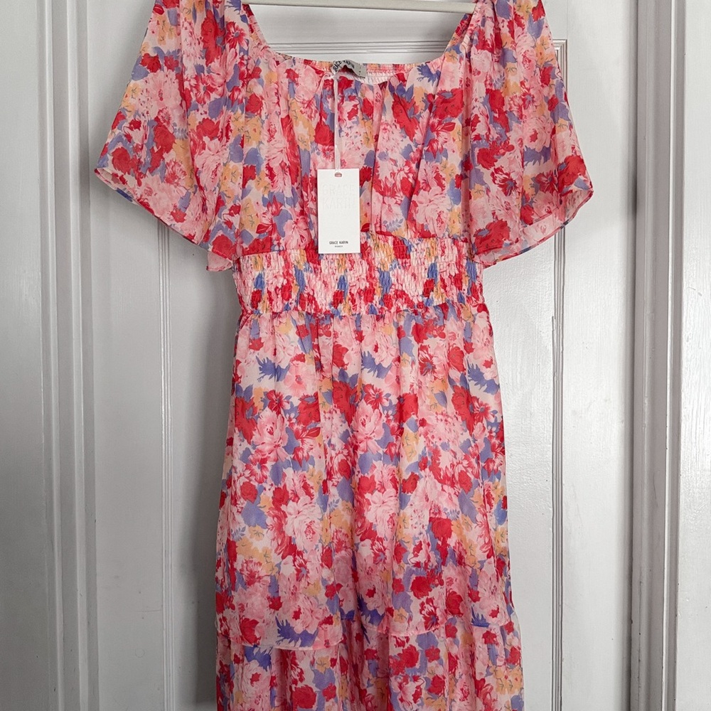 Grace Karin Floral Wedding Dress - Pink and Red with a little yellow and blue.